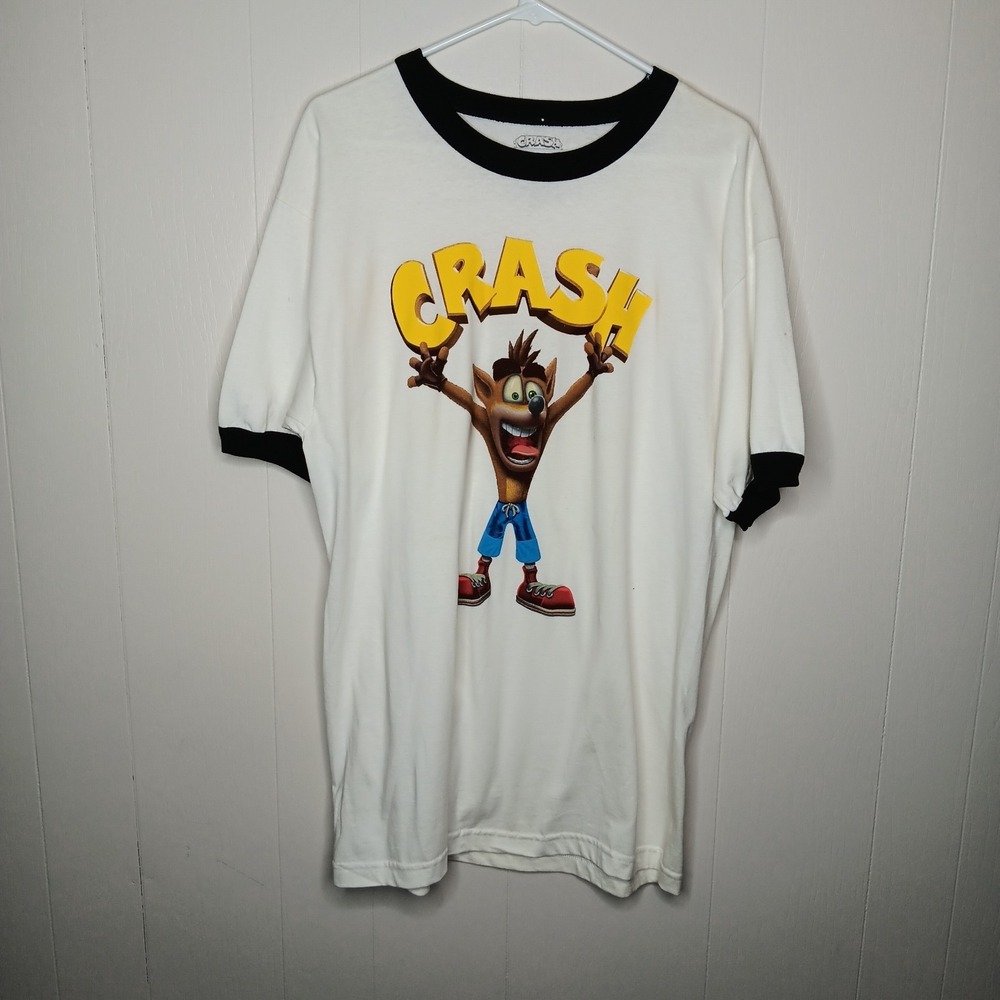 Crash Bandicoot Ringer T-Shirt Mens Size L White 2017 Activision Short Sleeve